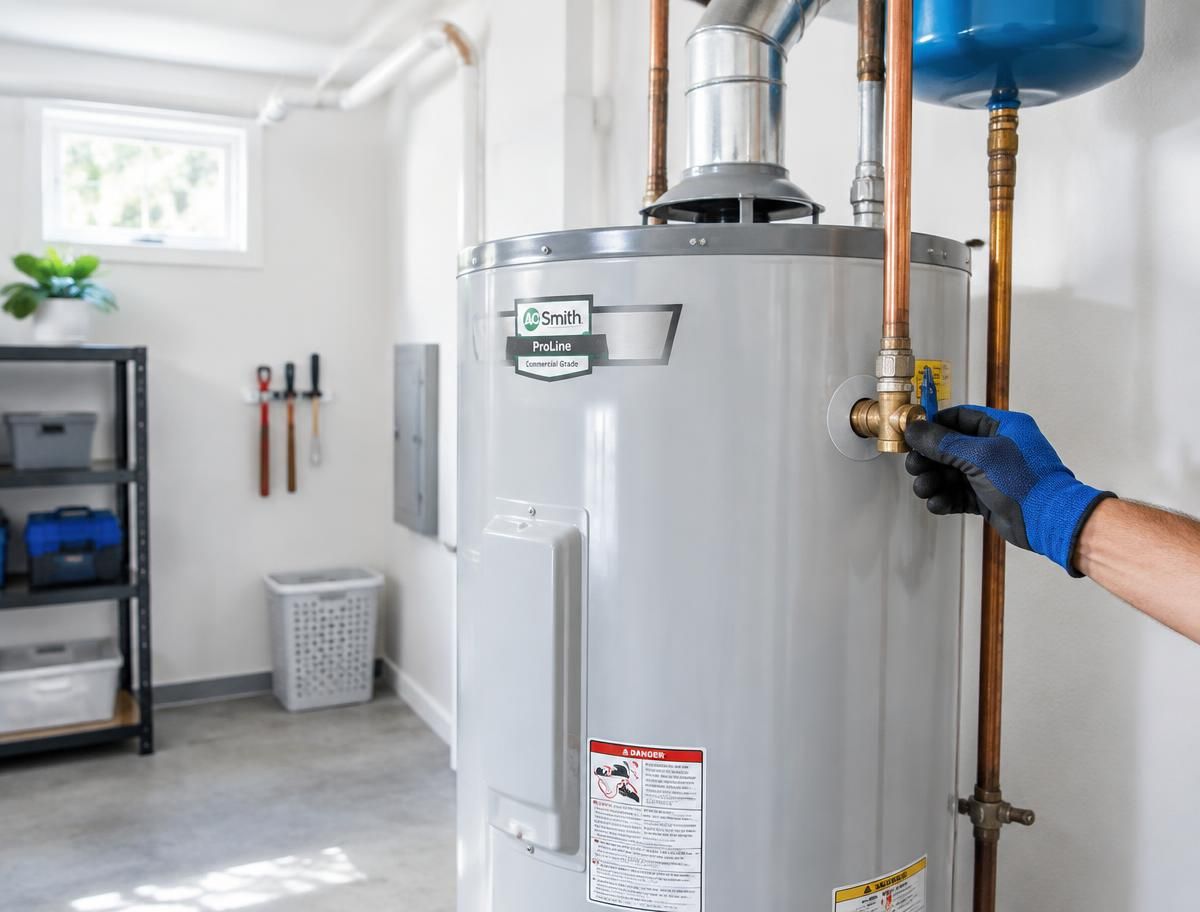Plumber checking a residential water heater